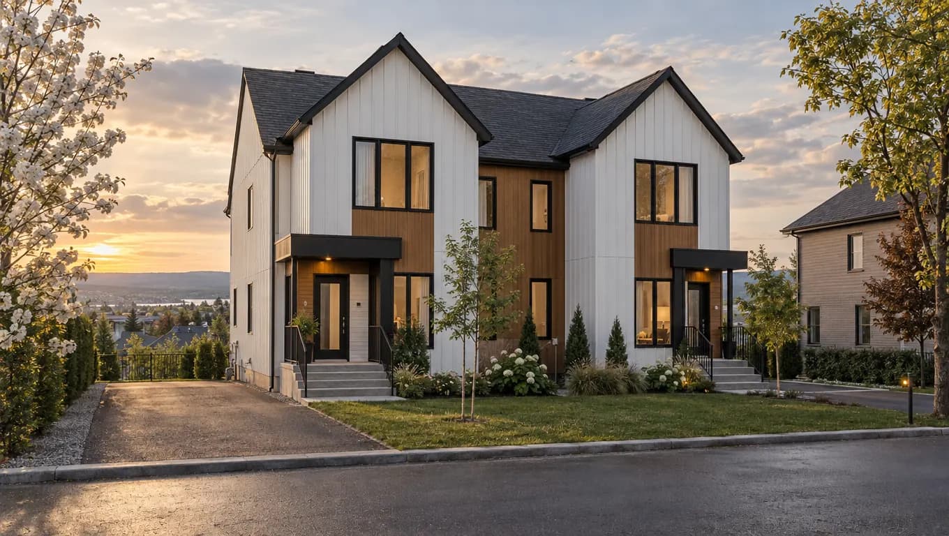 Illustration d'un jumelé neuf de type cottage, à titre indicatif seulement