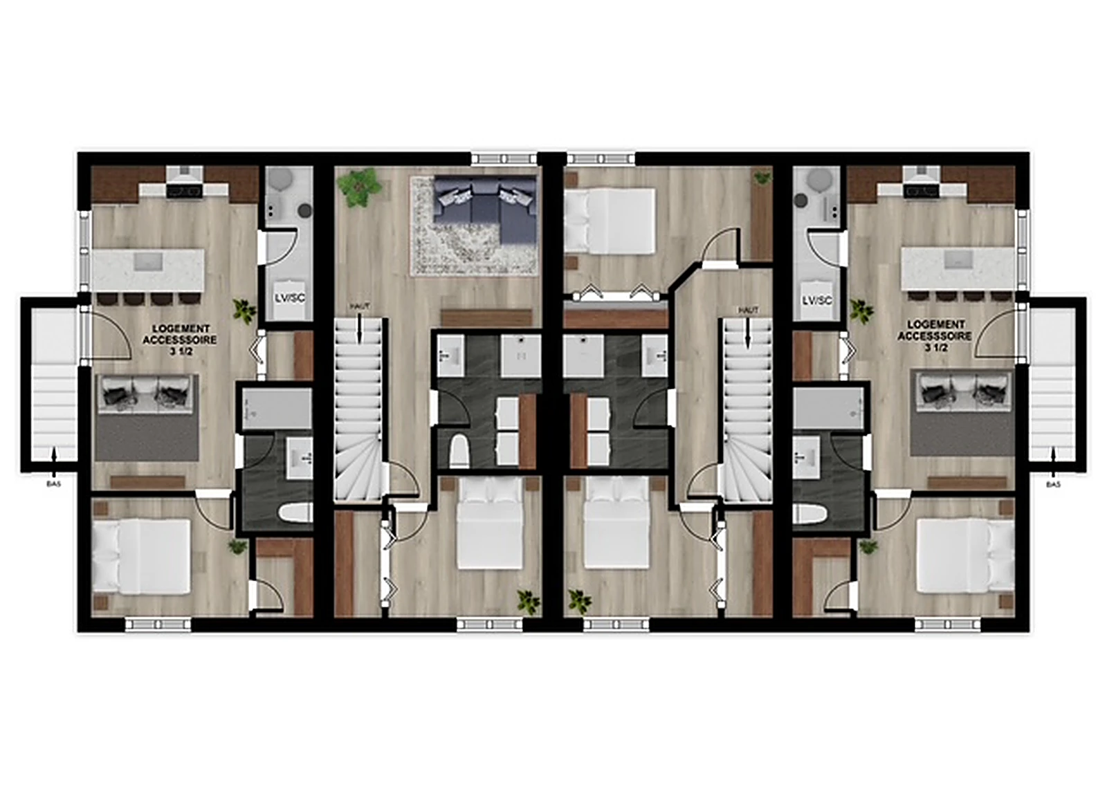 Plan d'aménagement du sous-sol avec logement accessoire, Duberger
